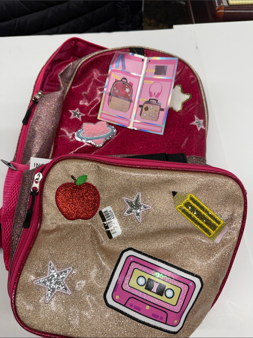 NEW Kids Glitter Patch Backpack 4 Piece Set Locker Club